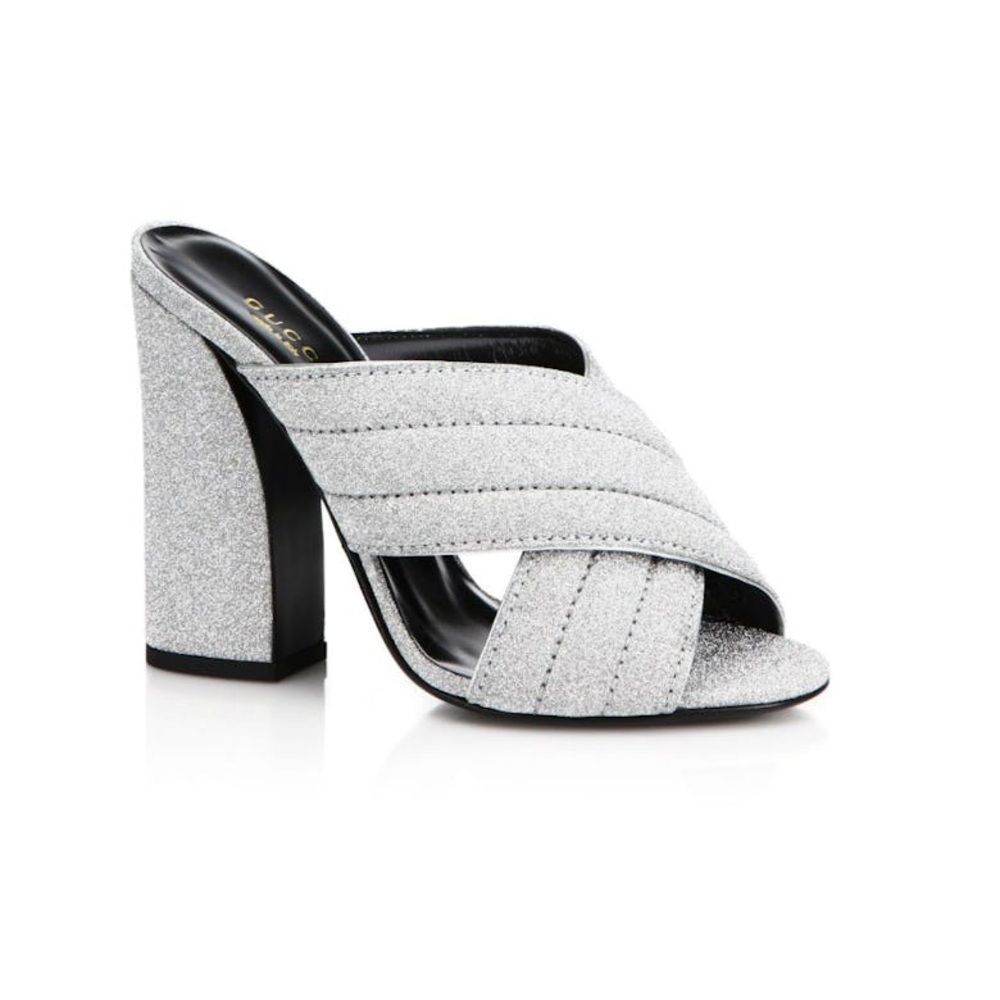 Gucci Women's Webby Metallic High-Heel Slide Sandals